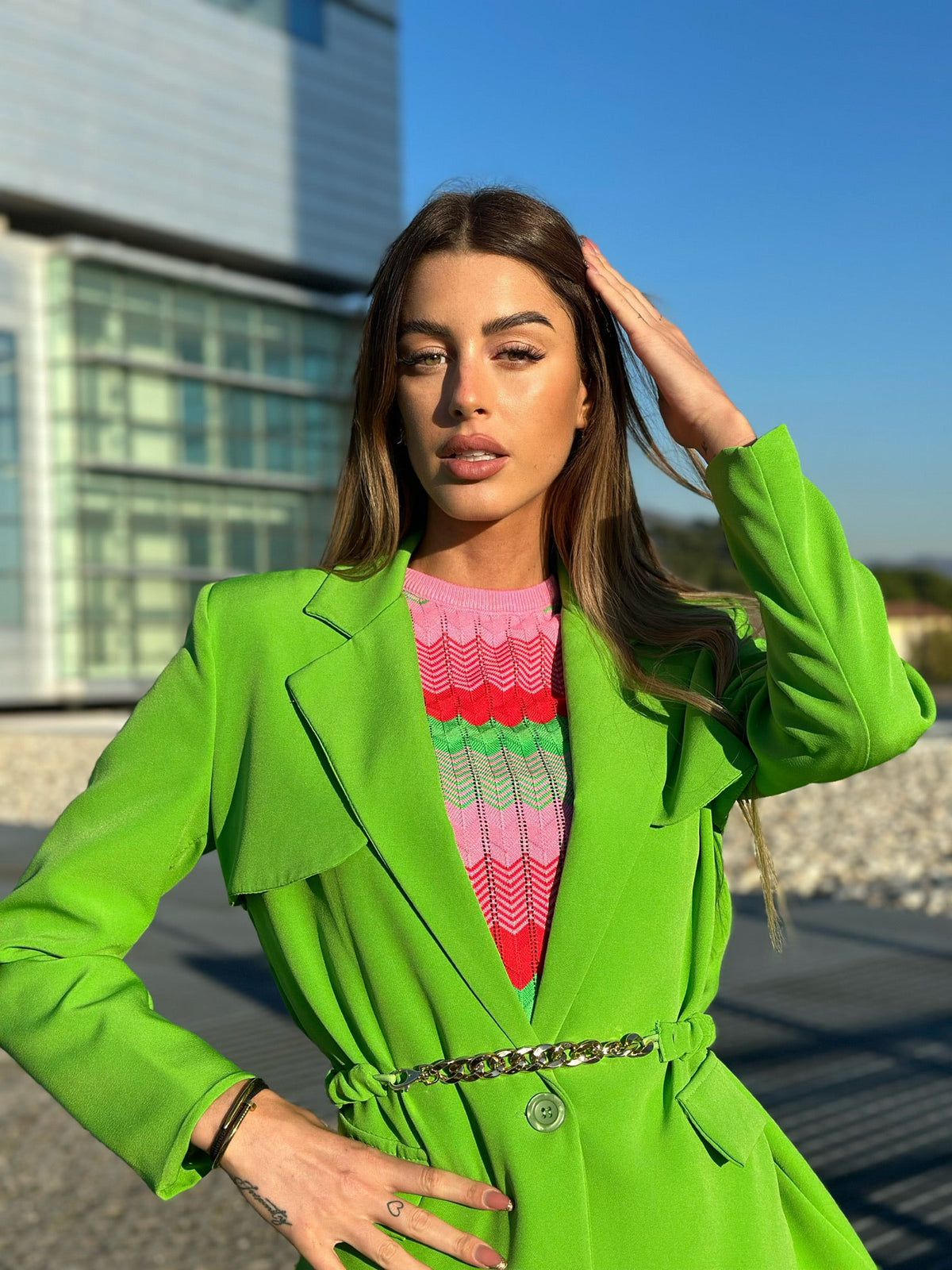 Blazer verde fluo con cintura