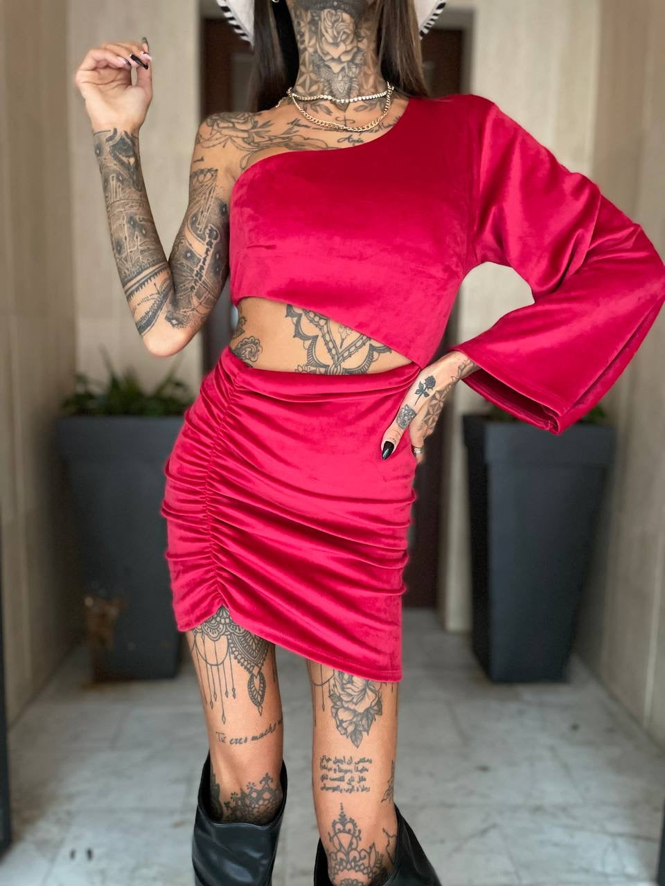 Abito monospalla rosso