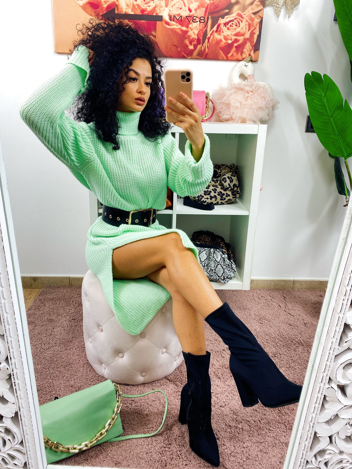 Abito midi in maglia menta