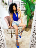 Short in jeans stampa zebrata
