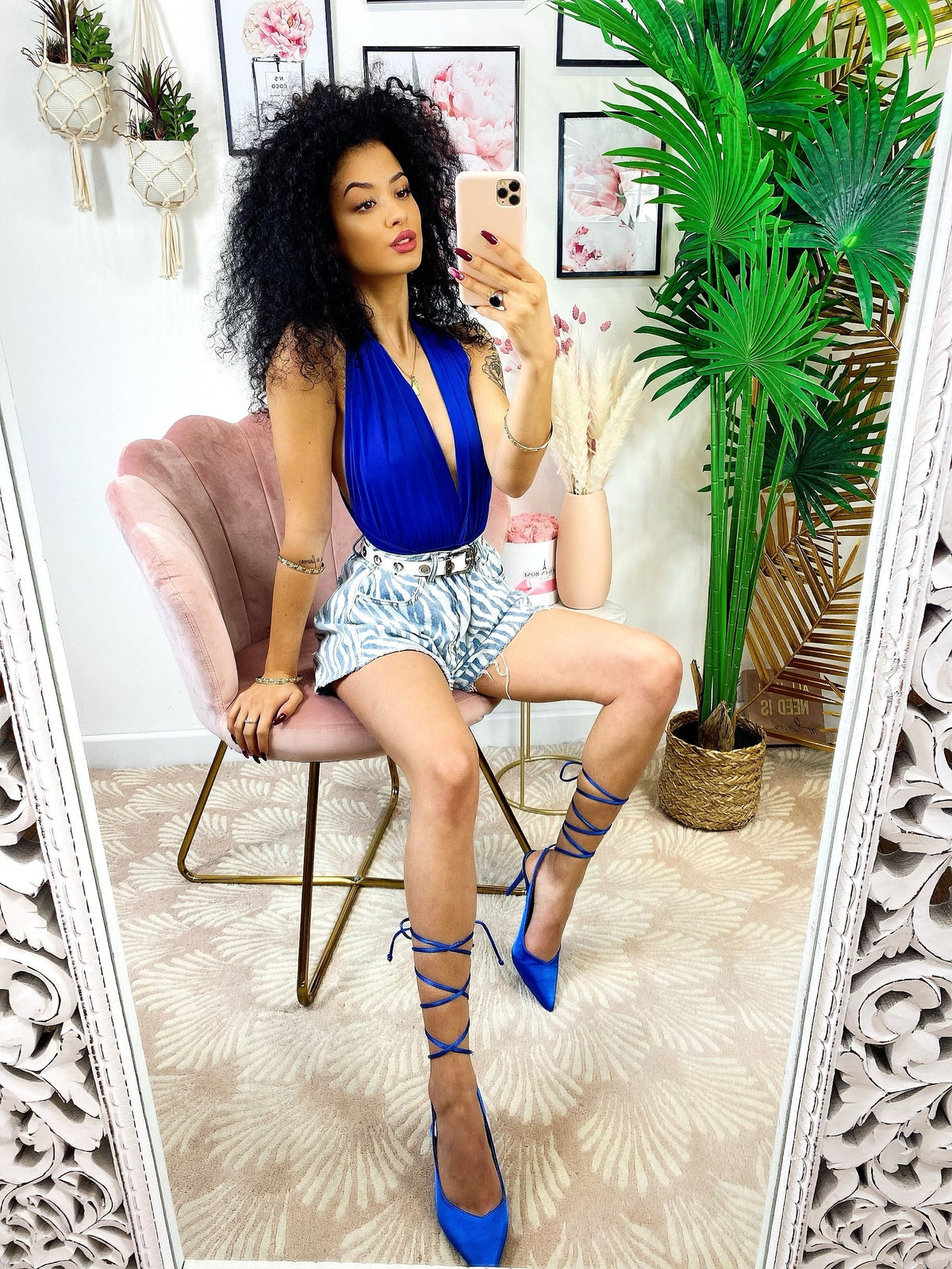 Short in jeans stampa zebrata