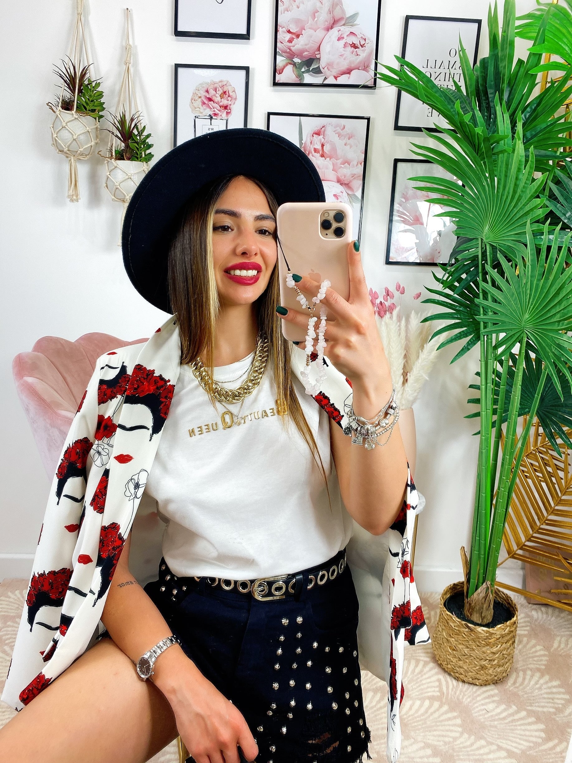 Giacca Donna Con fiori rossi