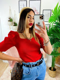 Top con spalline bombate Rosso
