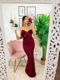 Abito lungo con dettaglio in strass Bordeaux