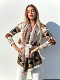 Cardigan Camel/Black con frange e cinta