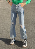 Jeans wide leg con strappi e dettaglio