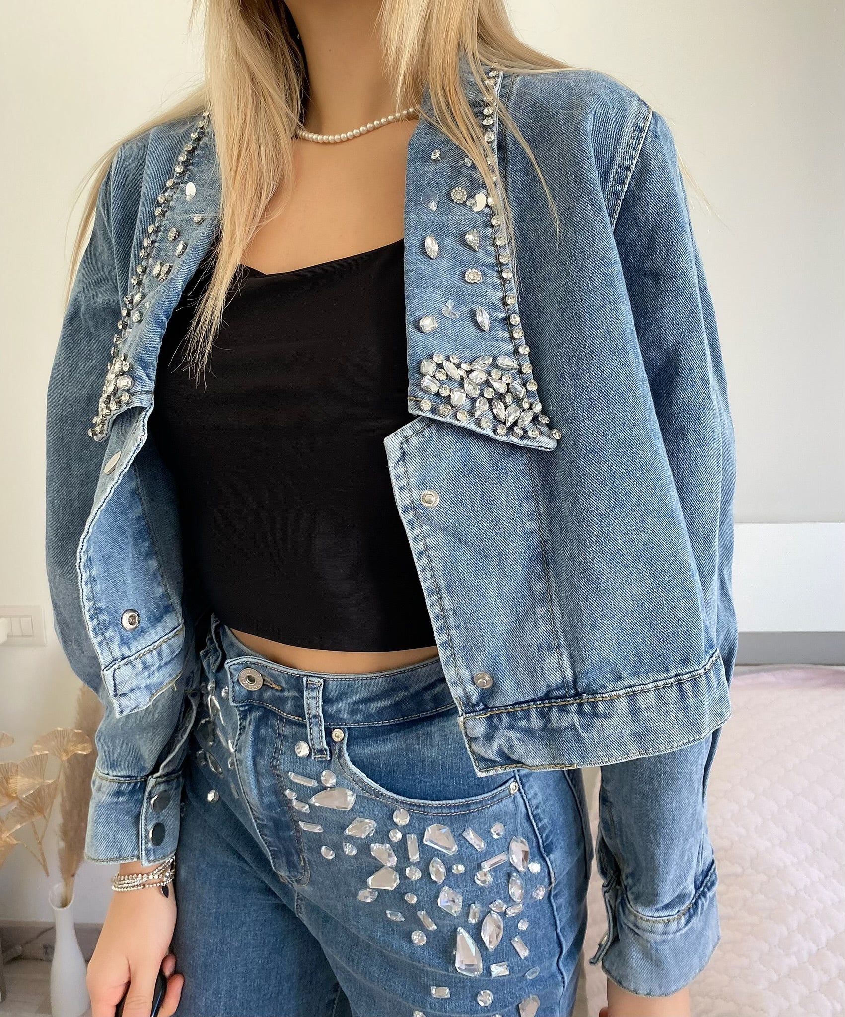 Giacca di jeans con strass