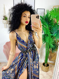 Dress Lungo con maxi spacco blu e arancione