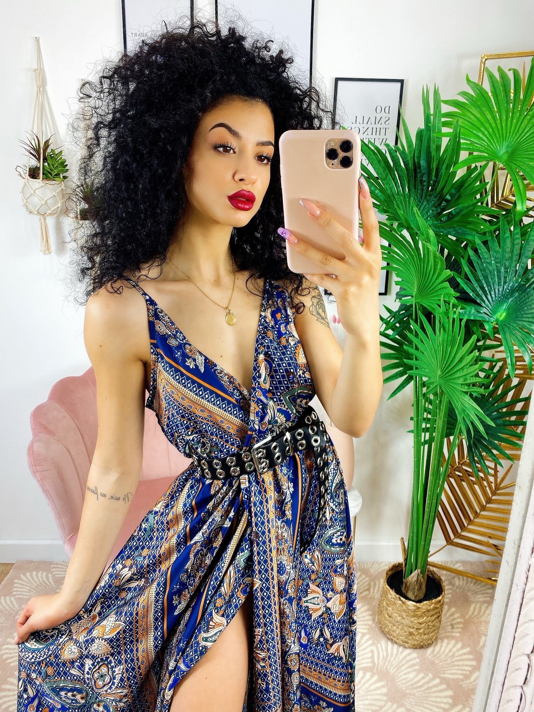Dress Lungo con maxi spacco blu e arancione