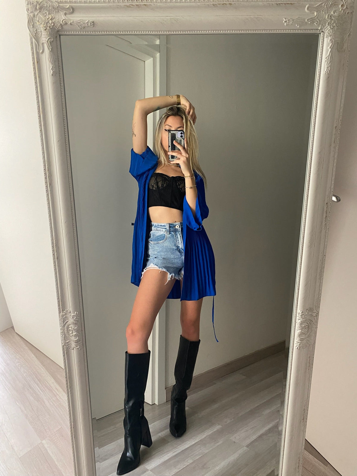 Kimono blu plissè
