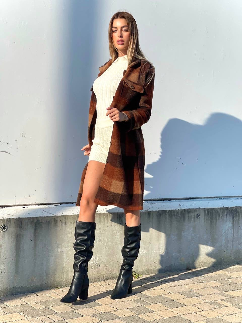 Maxi camicione a quadri Camel
