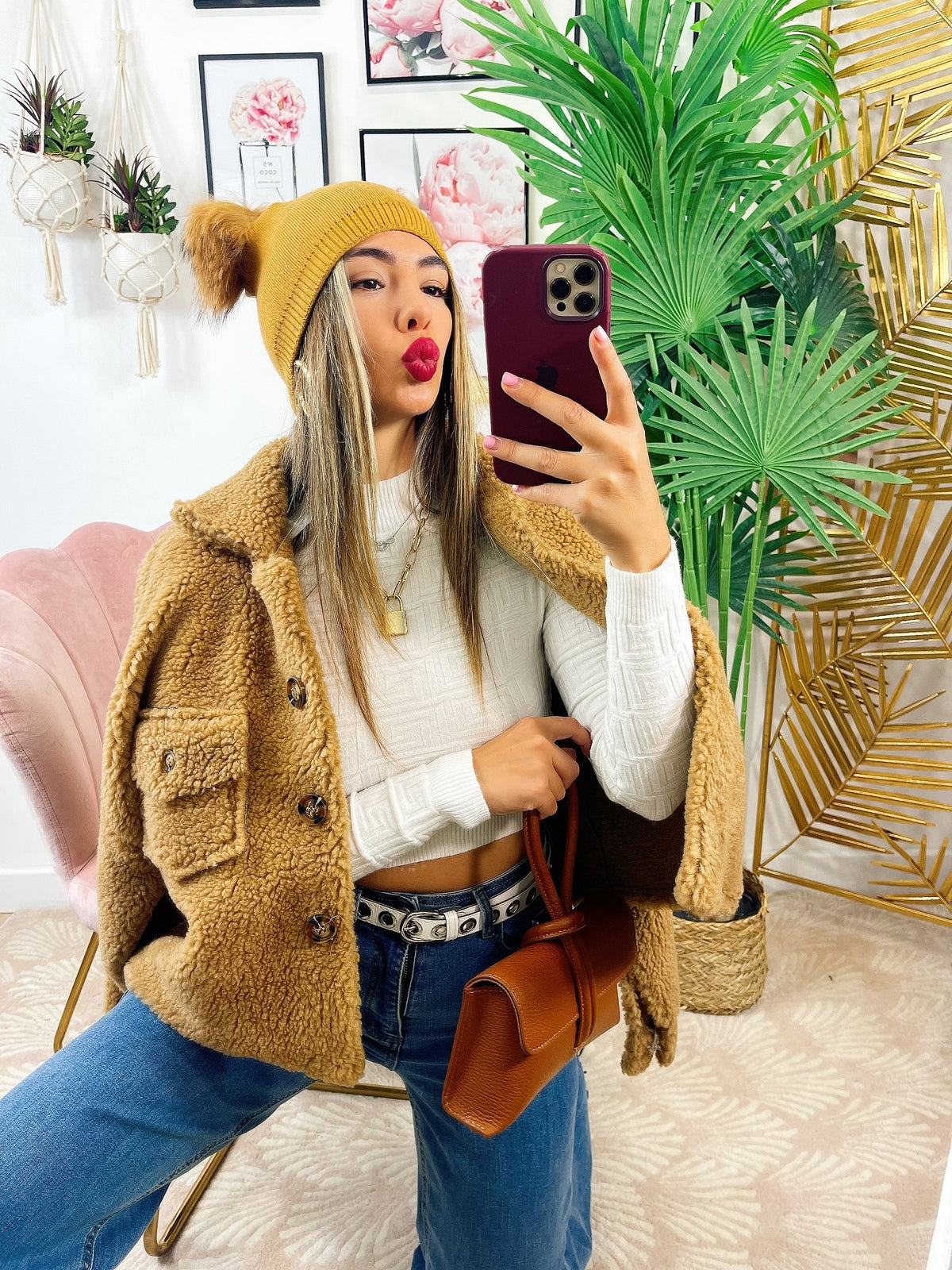 Cappotto corto Teddy camel
