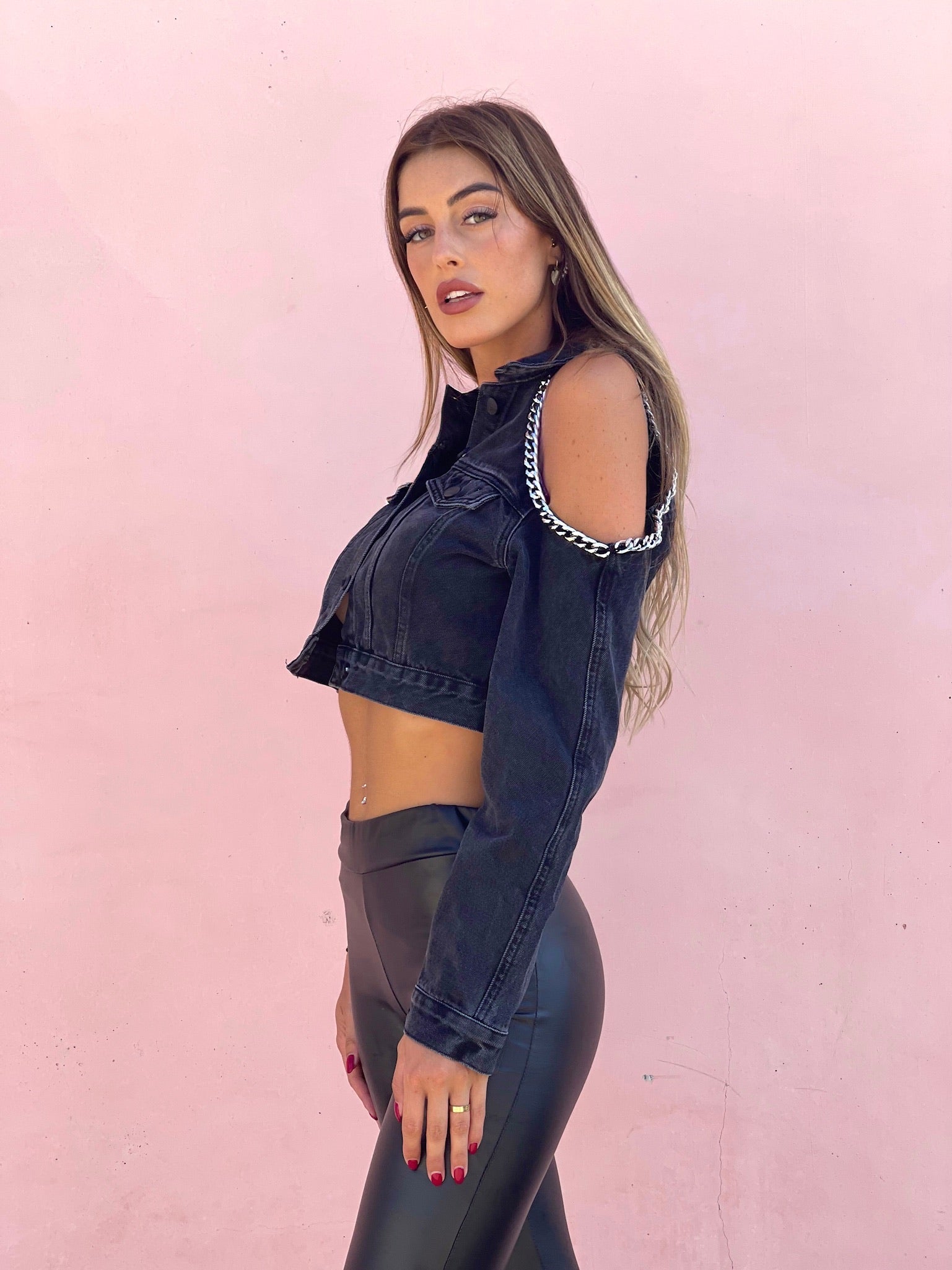 Giacca di jeans con catena argento
