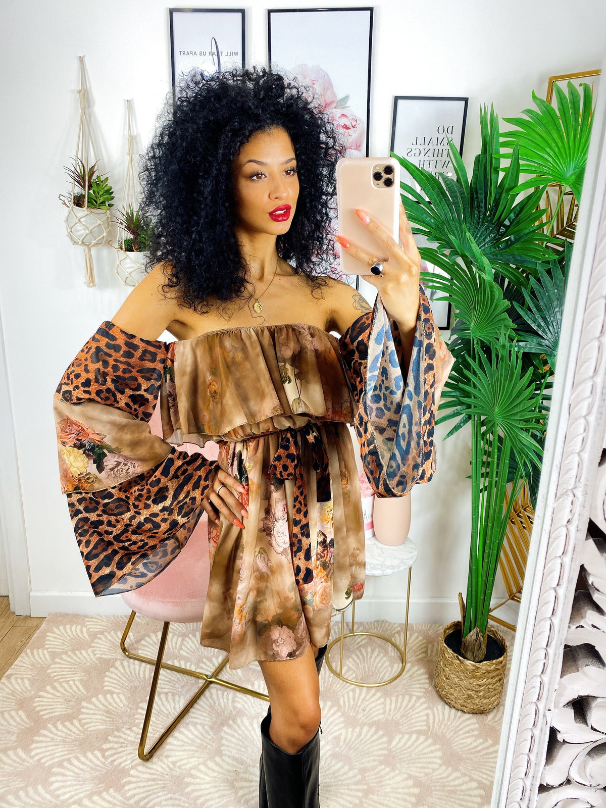 Abito a kimono maculato beige