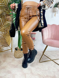 Leggins in eco-pelle con catene Camel