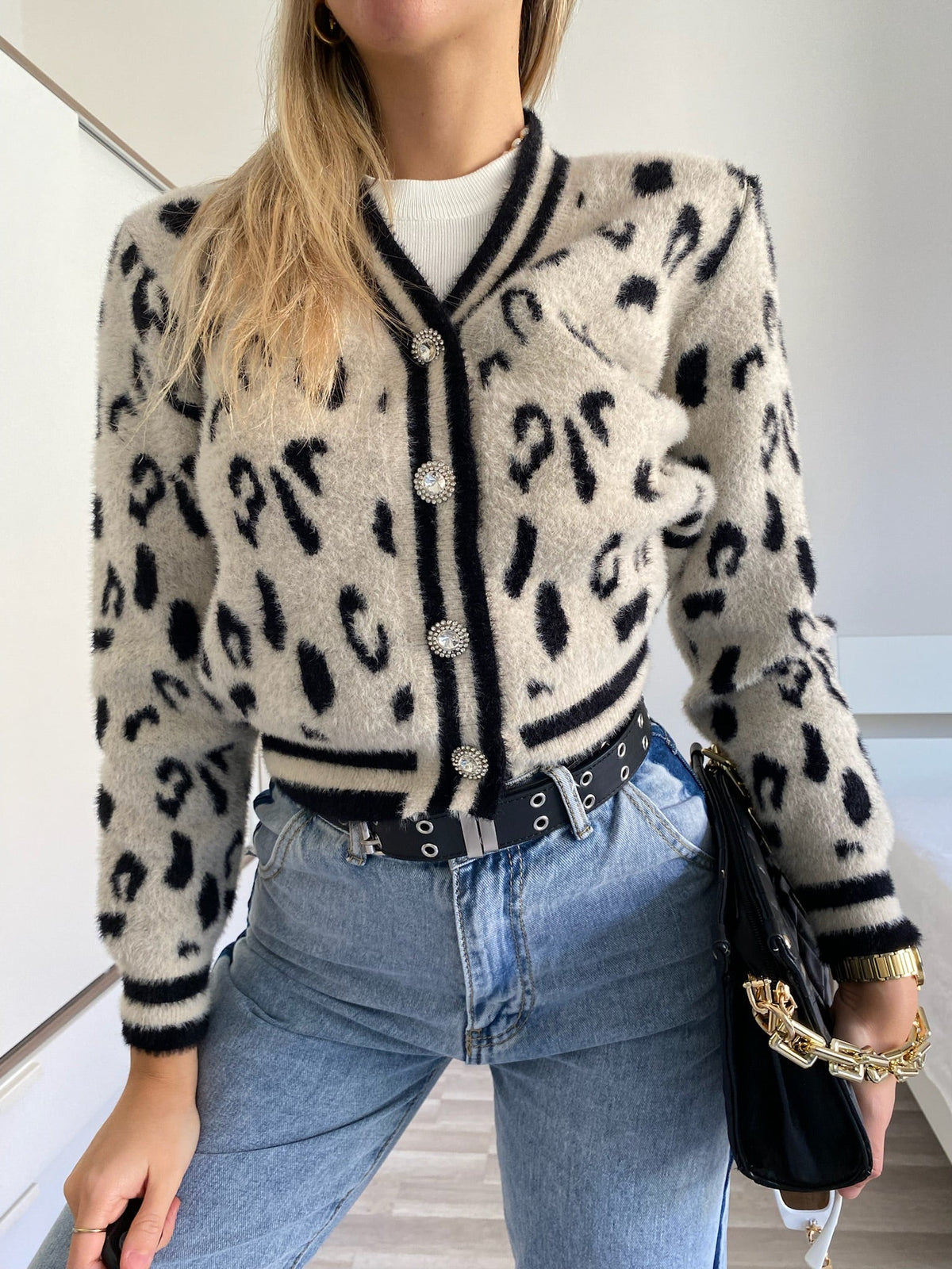 Cardigan animalier bianco nero