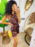 Tutina in raso con fiori base nera