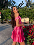 Abito corto in raso rosa fluo