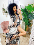 Abito a kimono leopardato con cintura