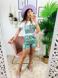Completo etnico Short e t-shirt base Verde