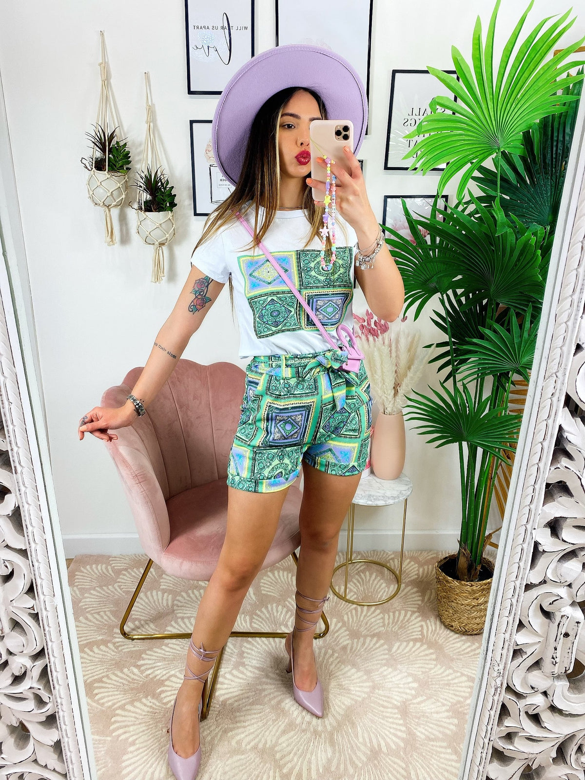 Completo etnico Short e t-shirt base Verde