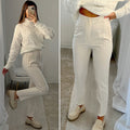 Pantalone vita alta panna