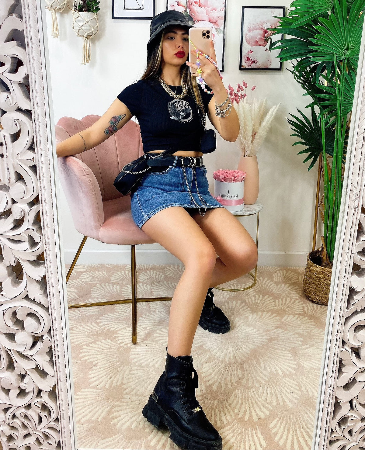 T-Shirt Crop con aquila nera