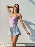 Body aderente con incroci lilla