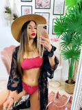 Bikini a fascia con arricciature fragola