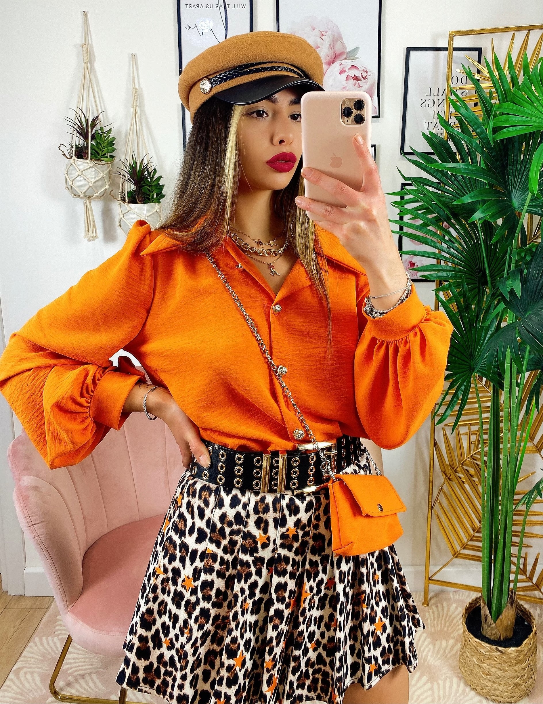 Camicia con bottoni gold arancio