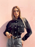Giacca in jeans nero con frange