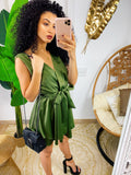 Tutina in raso con cintura verde militare