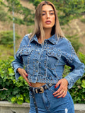 Giaccone di jeans con borchie