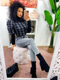 Maglione collo alto nero e argento