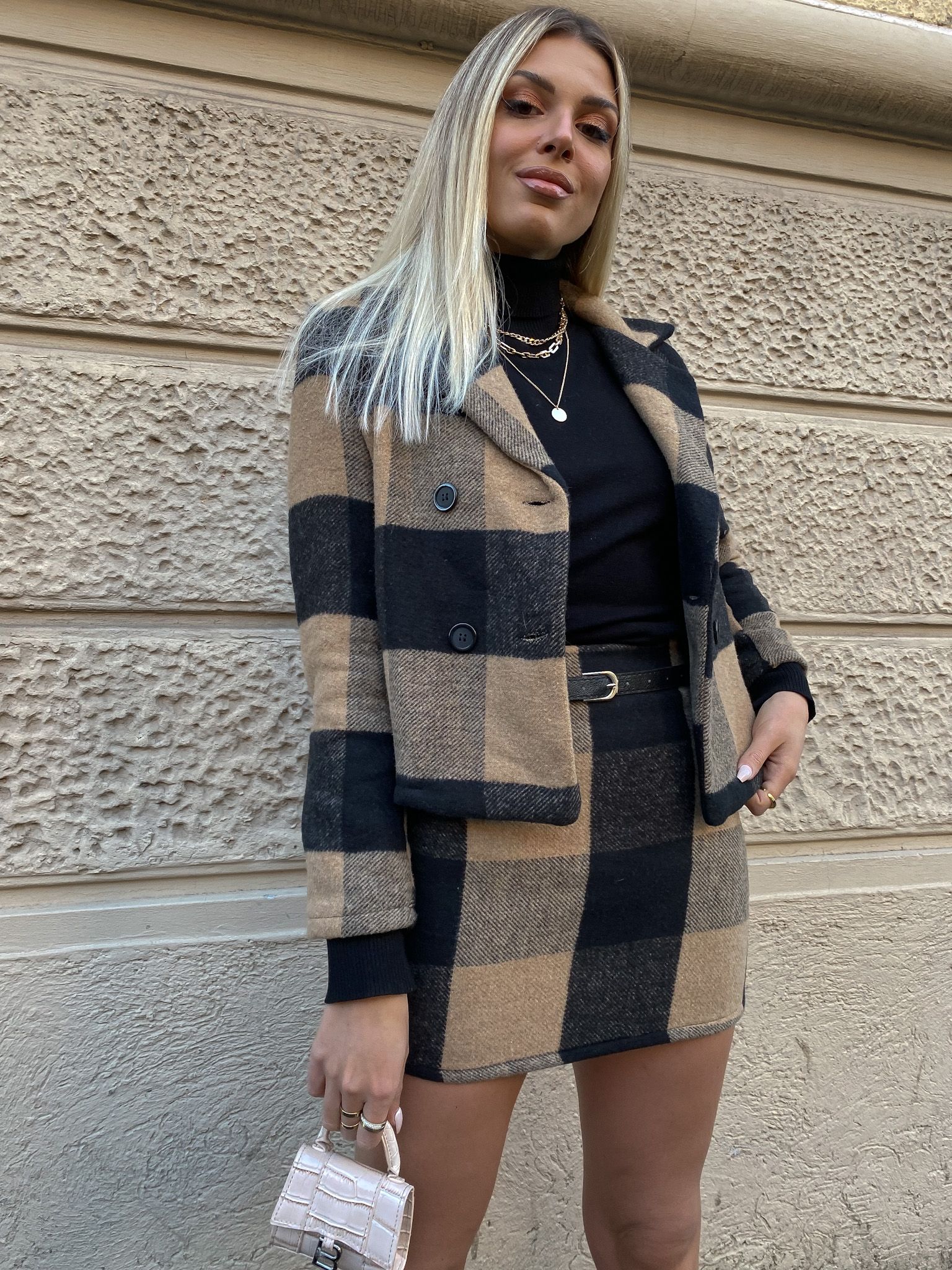 Giacca in tweed check marrone