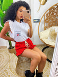 Short rosso con arricciatura