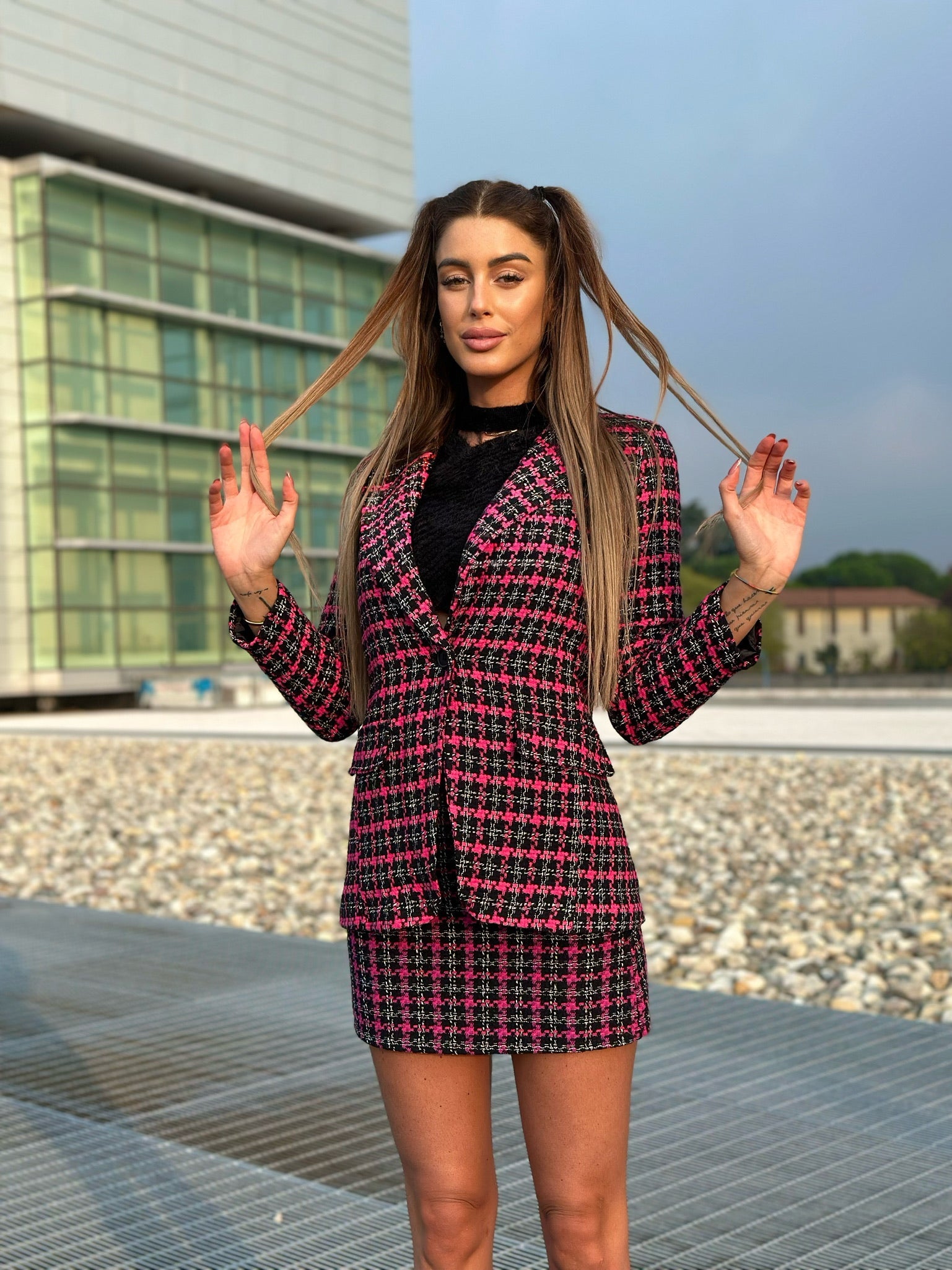 Giacca check Fuxia
