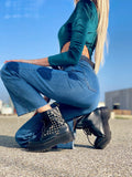 Jeans wide leg con cuori