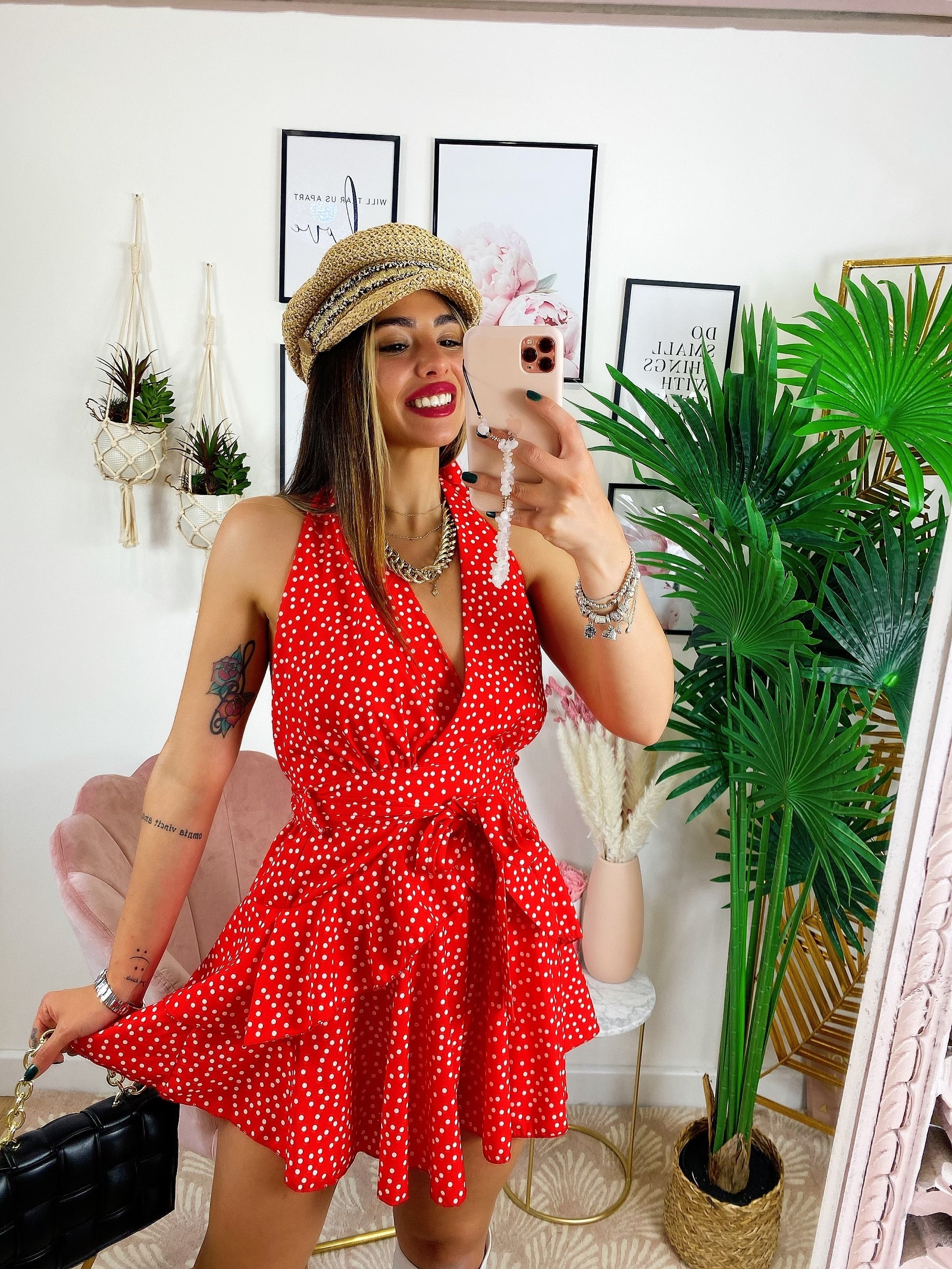Tutina a balze e pois Rosso con cintura