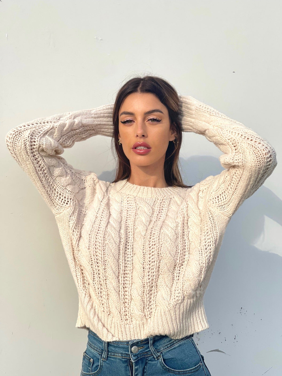 Maglione a trecce Panna