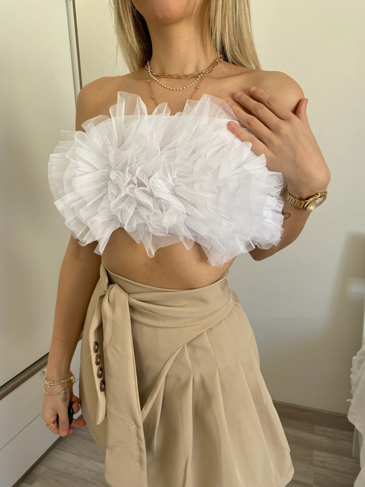 Top bianco in tulle