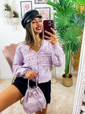 Cardigan a trecce lilla