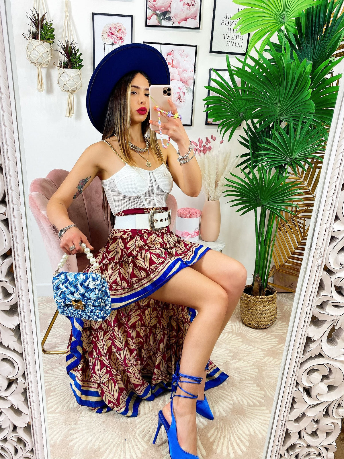 Gonna asimmetrica bordeaux blu