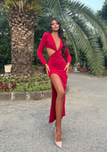 Abito a manica lunga incrocio rosso