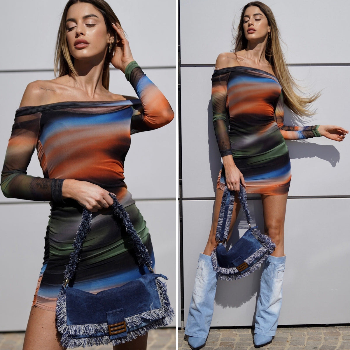 Abito multicolor con scollo base nera