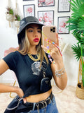 T-Shirt Crop con aquila nera