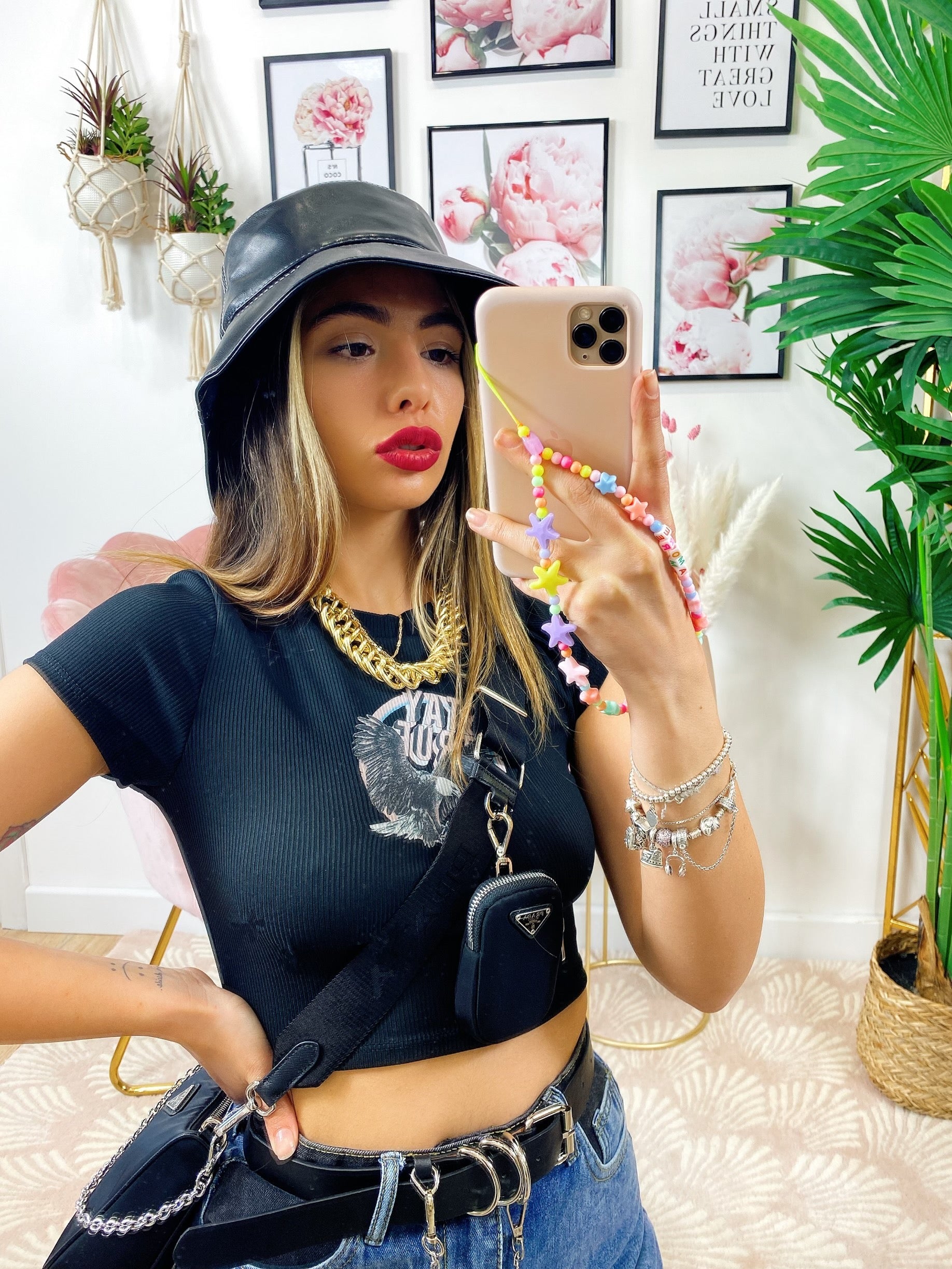 T-Shirt Crop con aquila nera