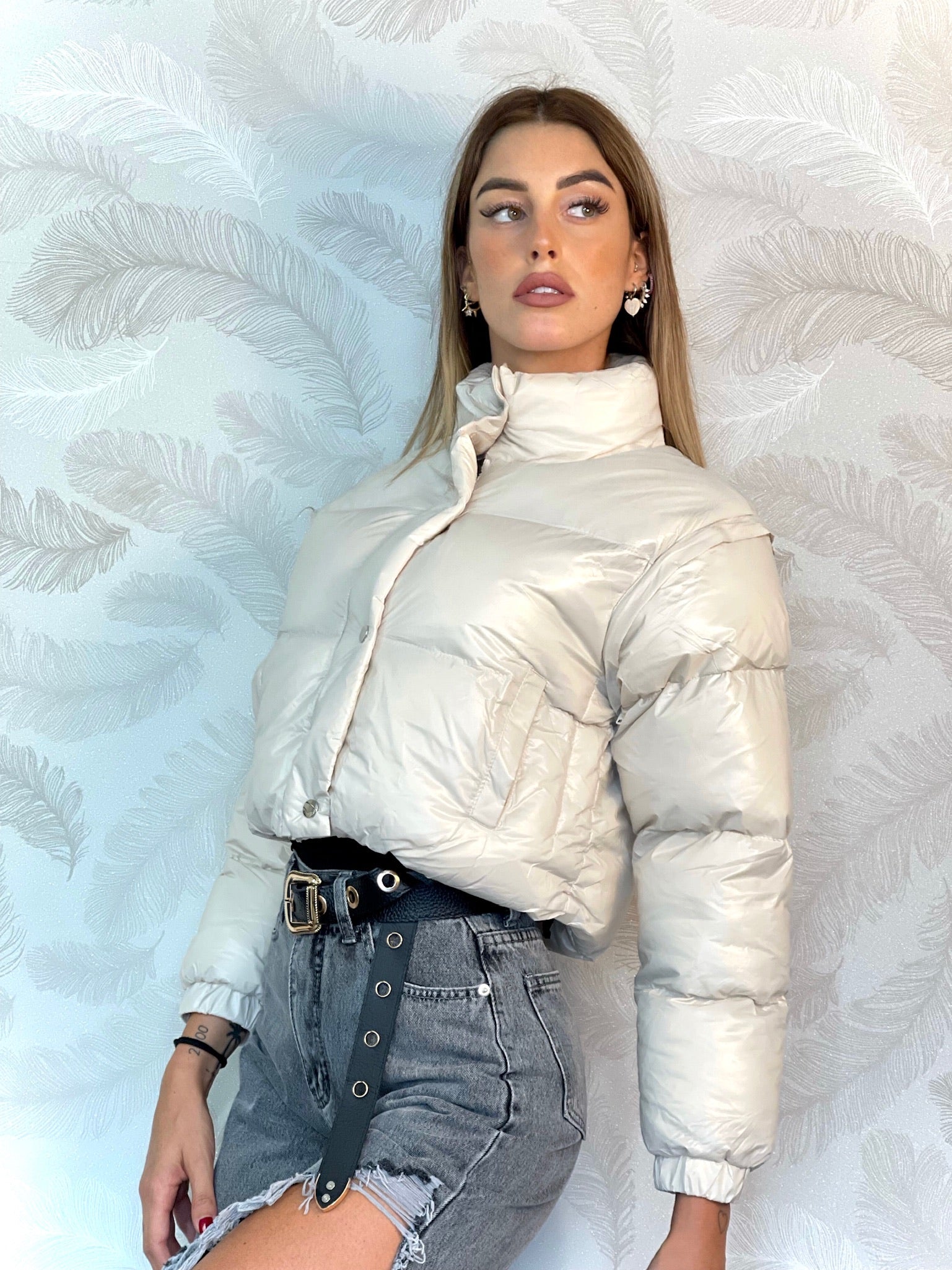 Piumino Crop beige
