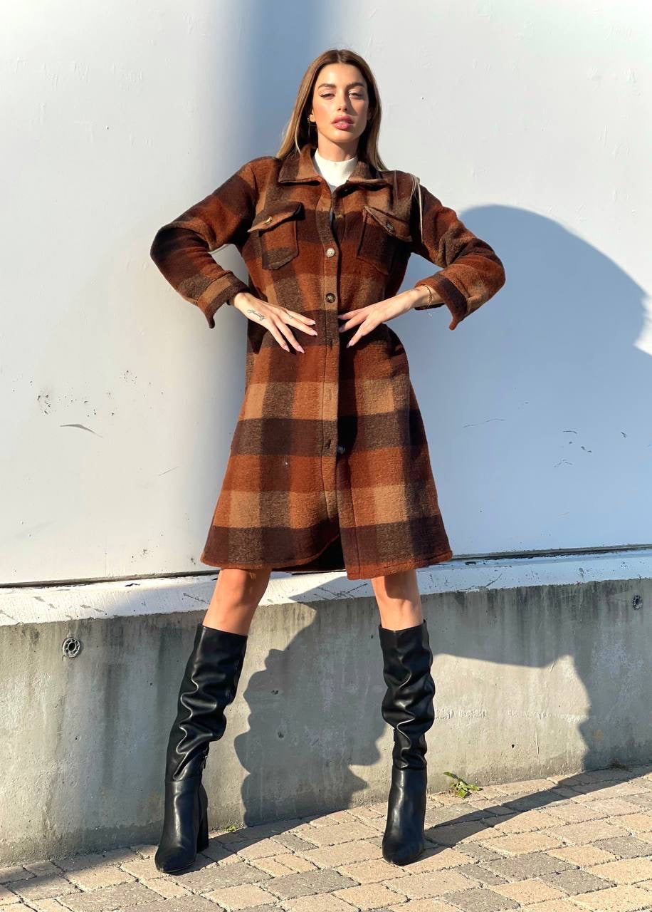 Maxi camicione a quadri Camel