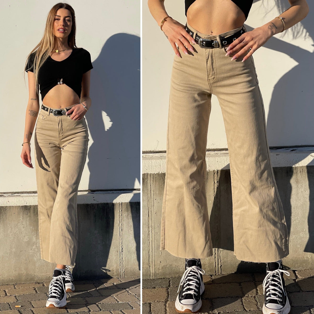 Jeans beige wide leg